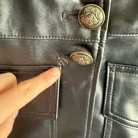 Steve Madden Women's Black Blazer Jacket Button Faux Leather Grunge Goth Medium - Picture 4 of 12